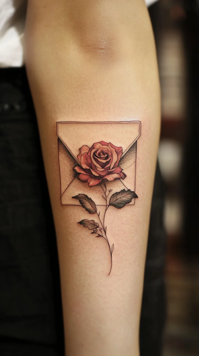 A Timeless Love Letter: The Stunning Rose & Envelope Tattoo Design