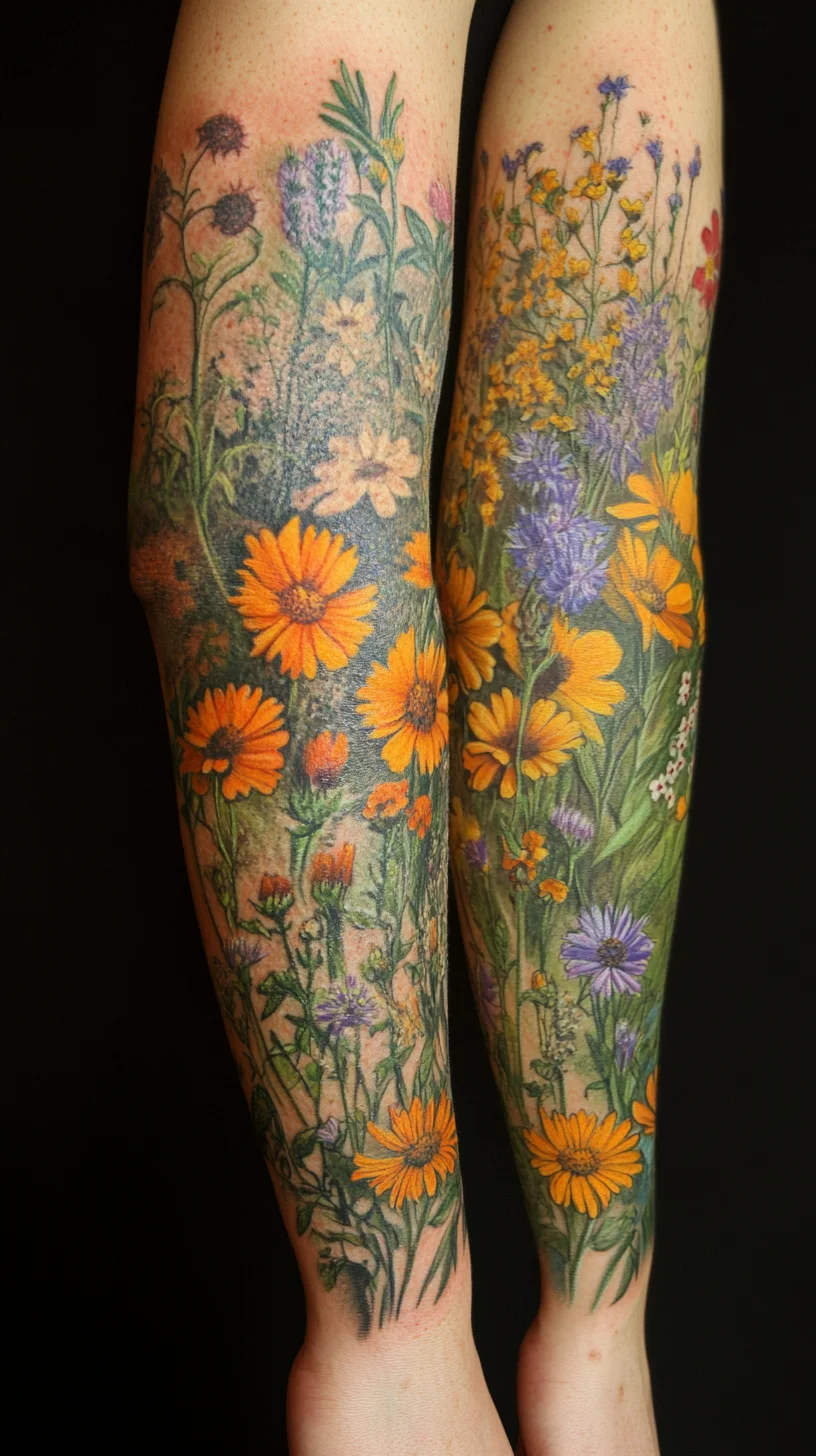 Blooming Beauty: Embrace Nature with Vibrant Floral Leg Tattoos