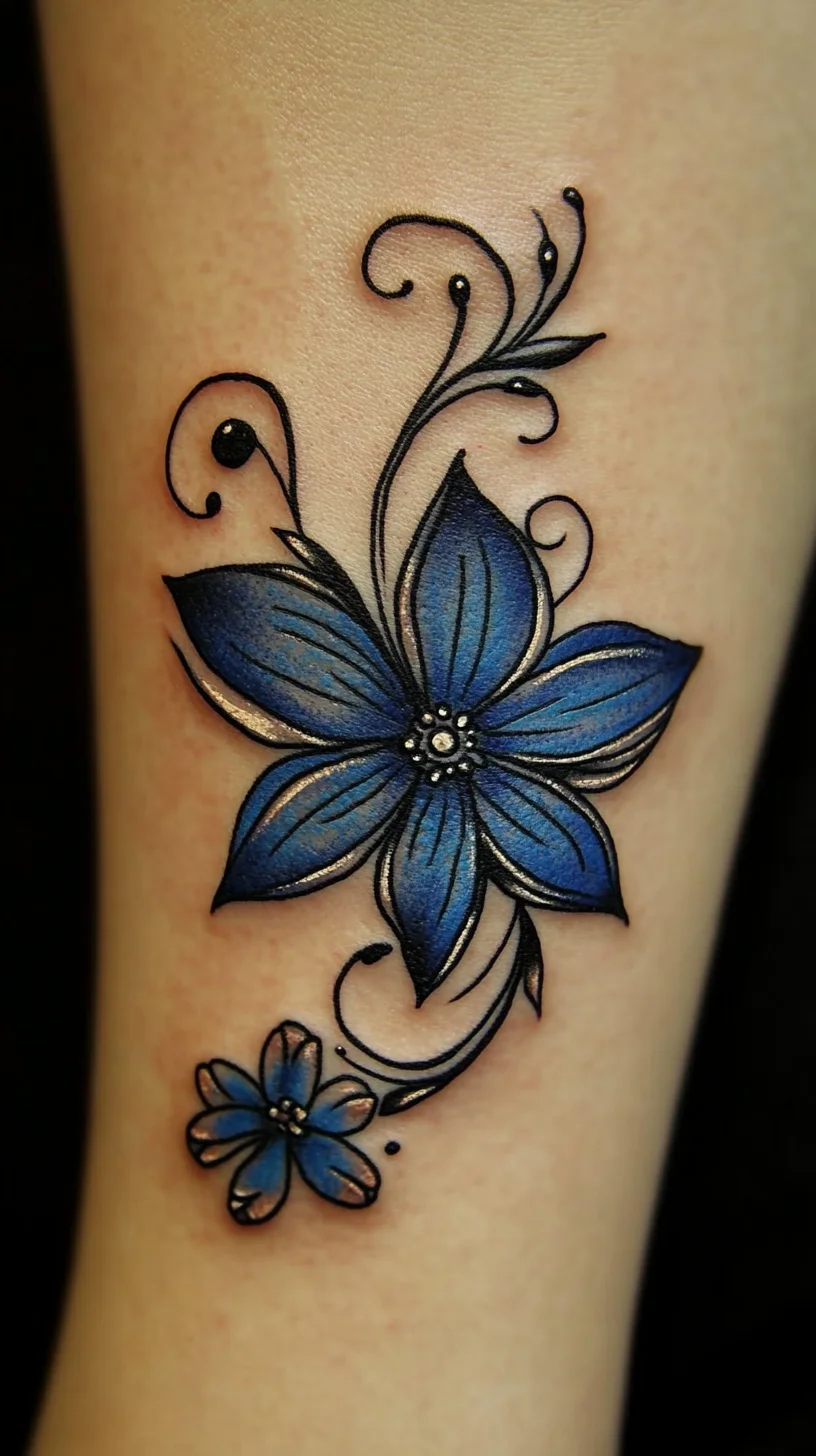 Blooming Blue Floral Tattoo: Embrace Bold Elegance and Artistic Flair