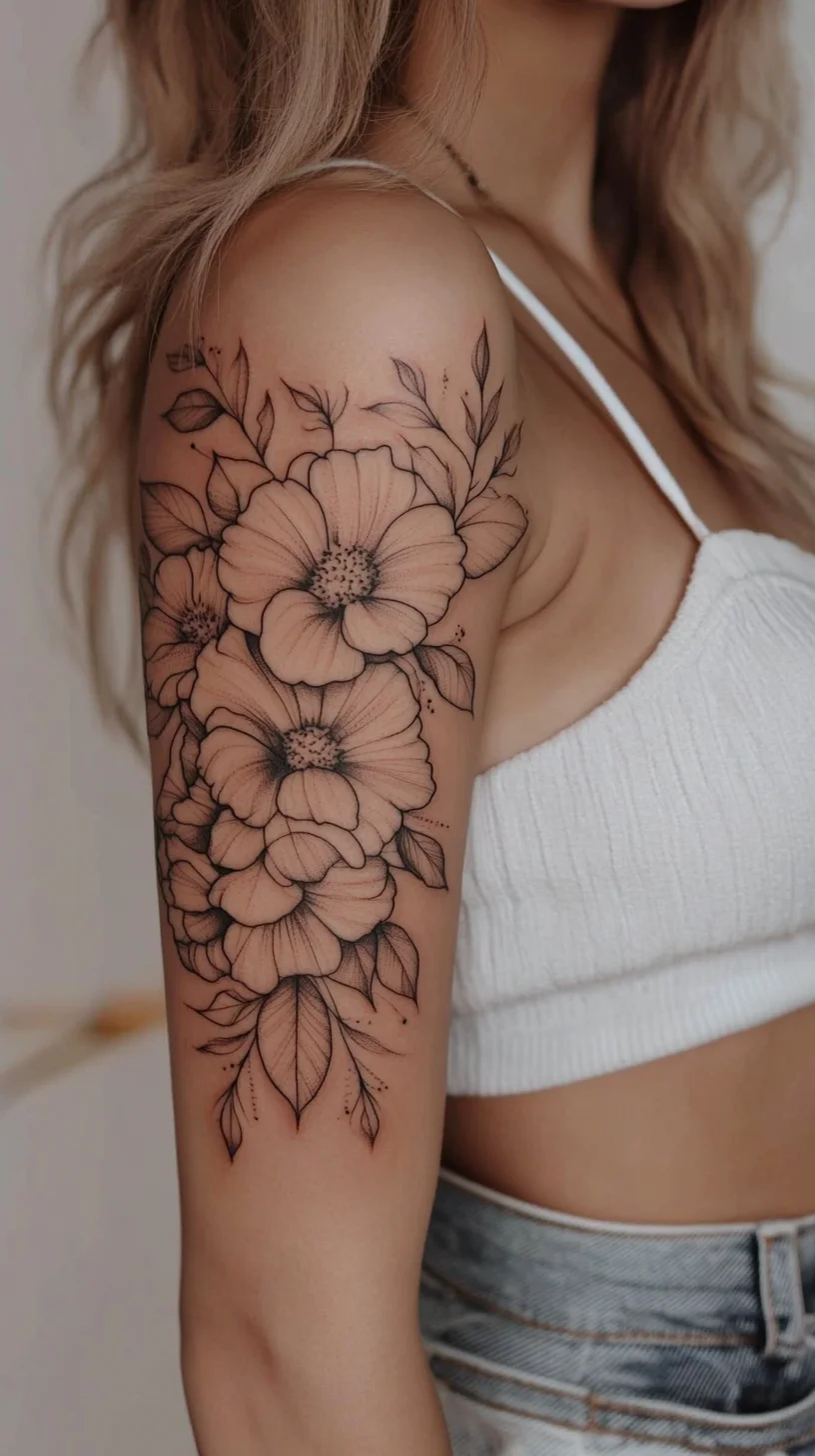 Blooming Elegance: A Stunning Floral Sleeve Tattoo for Timeless Charm