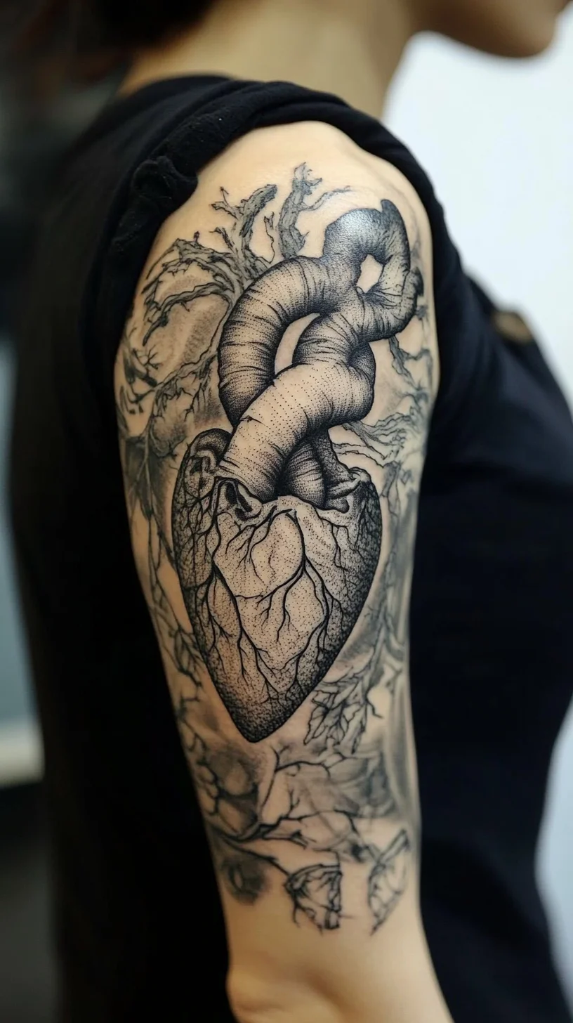 Bold Botanical Heart: A Stunning Fusion of Nature and Anatomy in Tattoo Art