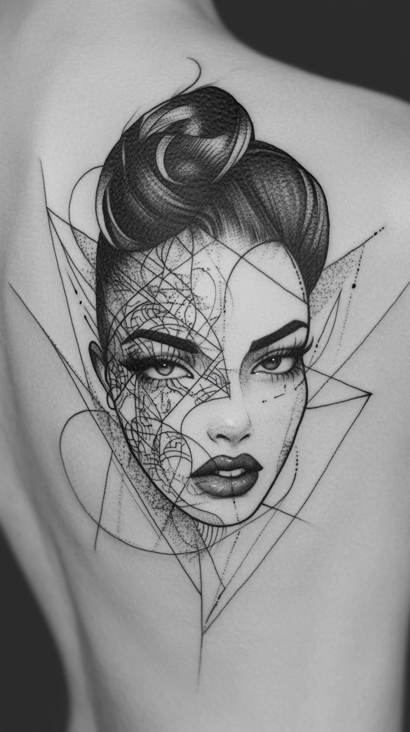 Bold Geometric Portrait Tattoo: A Fusion of Elegance and Modern Artistry