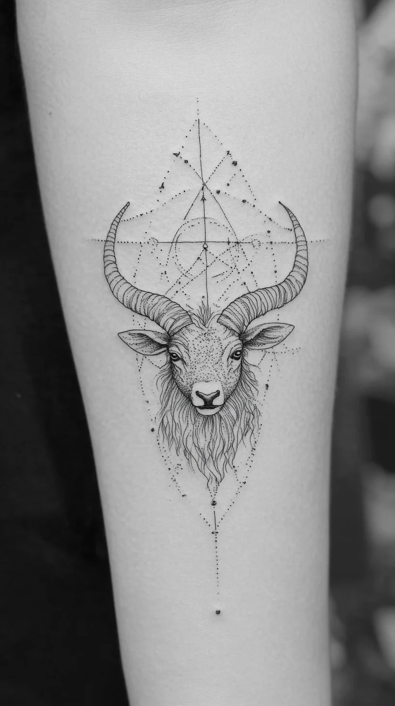 Bold Geometric Ram Tattoo: A Symbol of Strength and Individuality