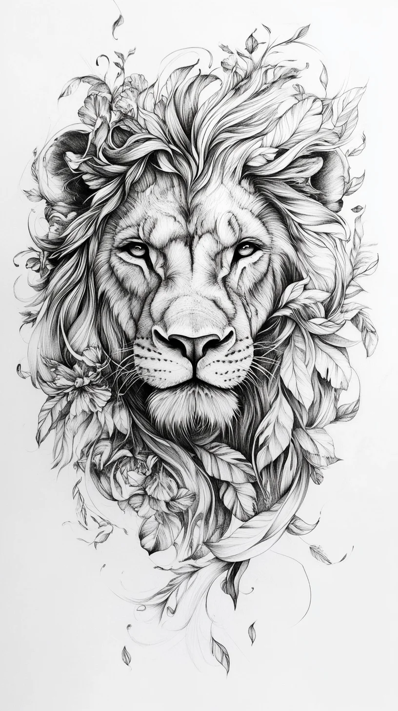 Captivating Lion Motif: A Fusion of Strength and Nature in Ink