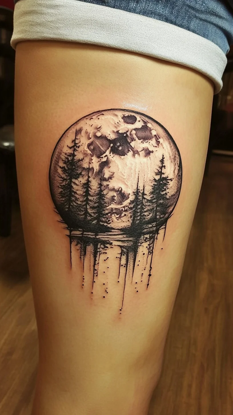 Captivating Moonlit Forest Tattoo: A Blend of Nature and Night Sky Elegance