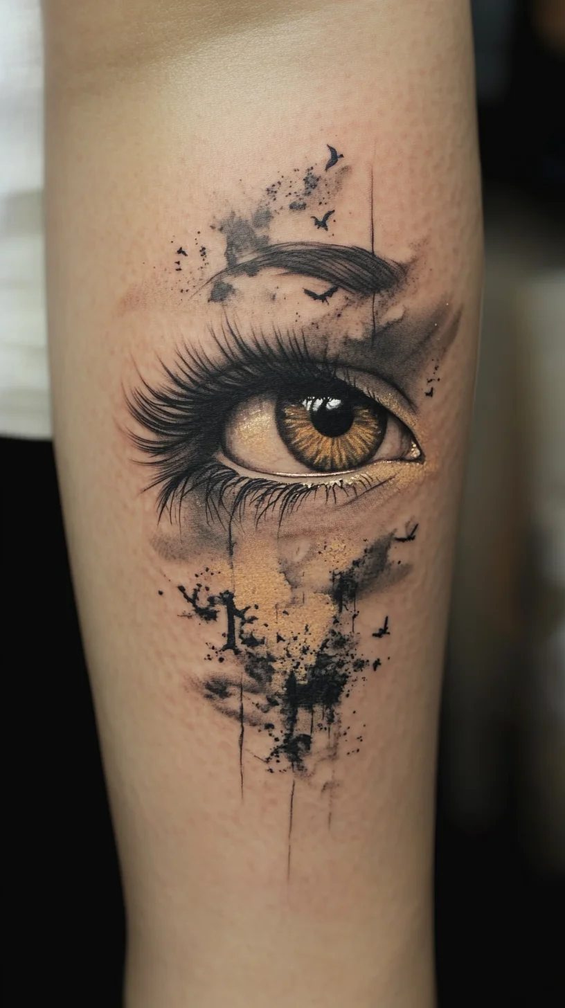 Captivating Realism: The Stunning Eye Tattoo with Artistic Splashes