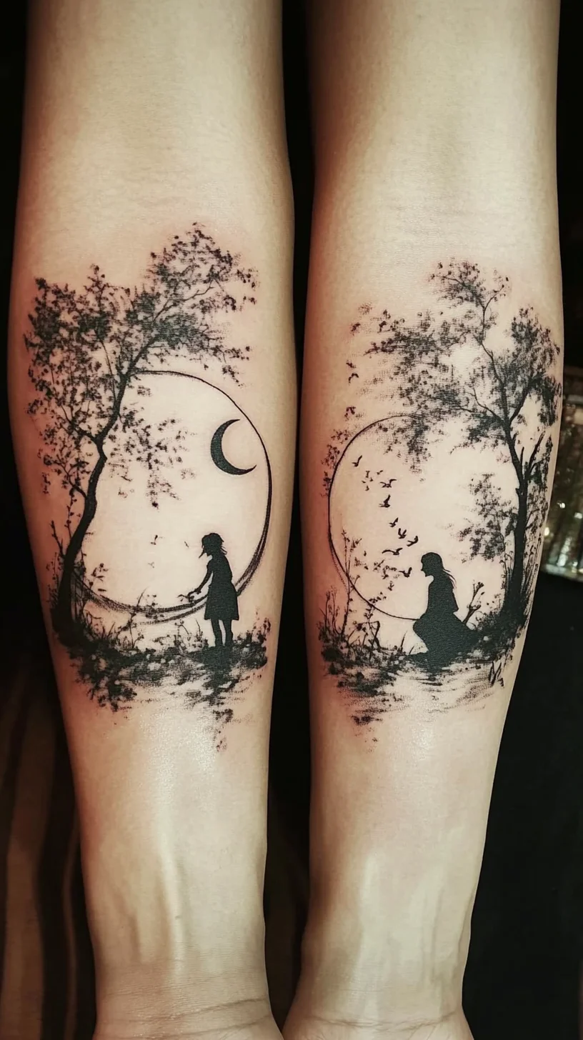 Captivating Silhouettes: Nature-Inspired Dual Tattoo for Minimalist Souls