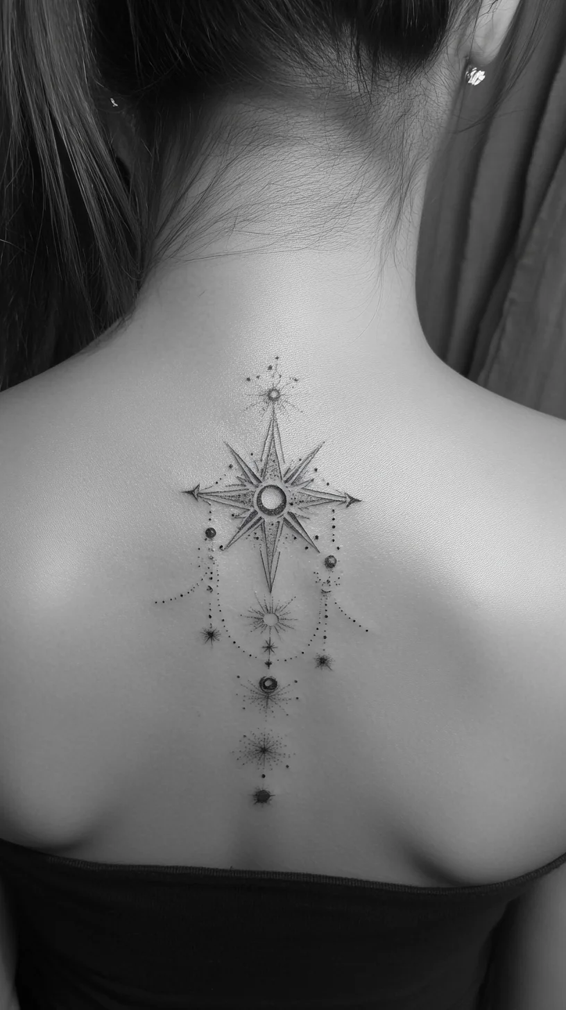 Celestial Compass: Navigate Your Style with this Stunning Back Tattoo