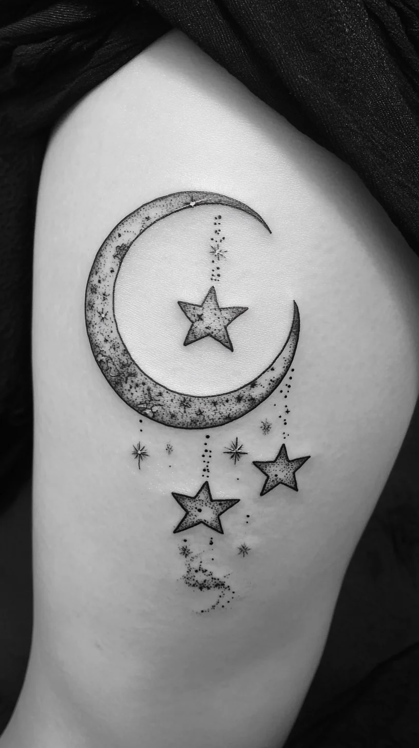 Celestial Elegance: A Stunning Moon and Stars Tattoo Design