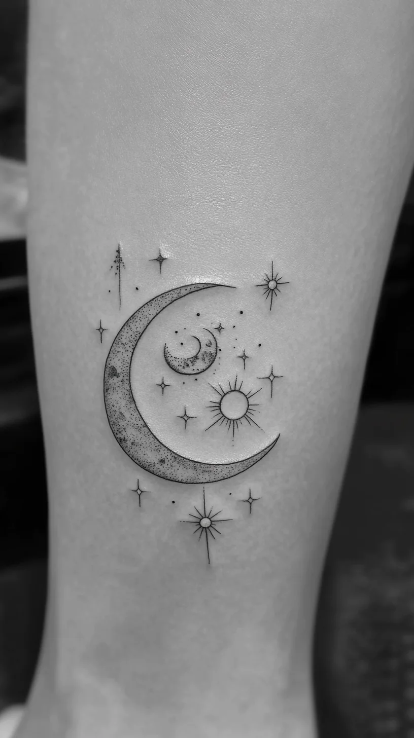 Celestial Ink: Embrace the Cosmic Vibes with this Elegant Moon and Star Tattoo