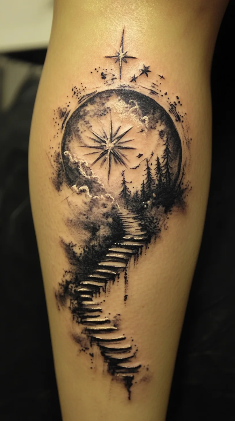 Celestial Stairway: A Stunning Journey into Cosmic Tattoo Artistry