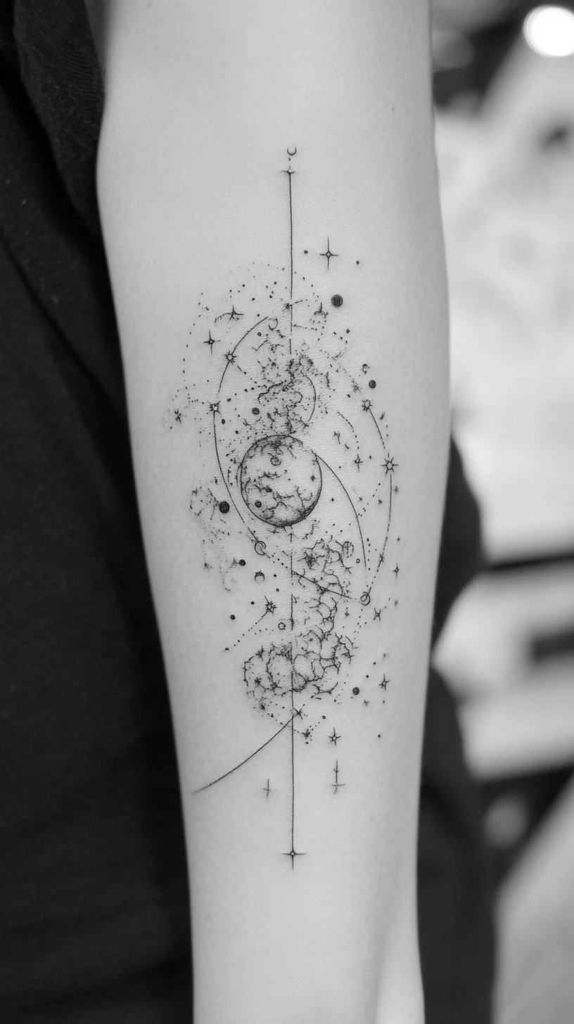 Cosmic Elegance: A Celestial Tattoo That Transcends Time and Space