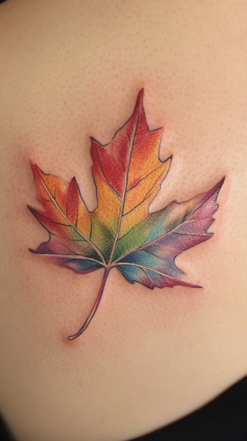 Dazzling Rainbow Leaf Tattoo: A Burst of Color and Nature’s Elegance