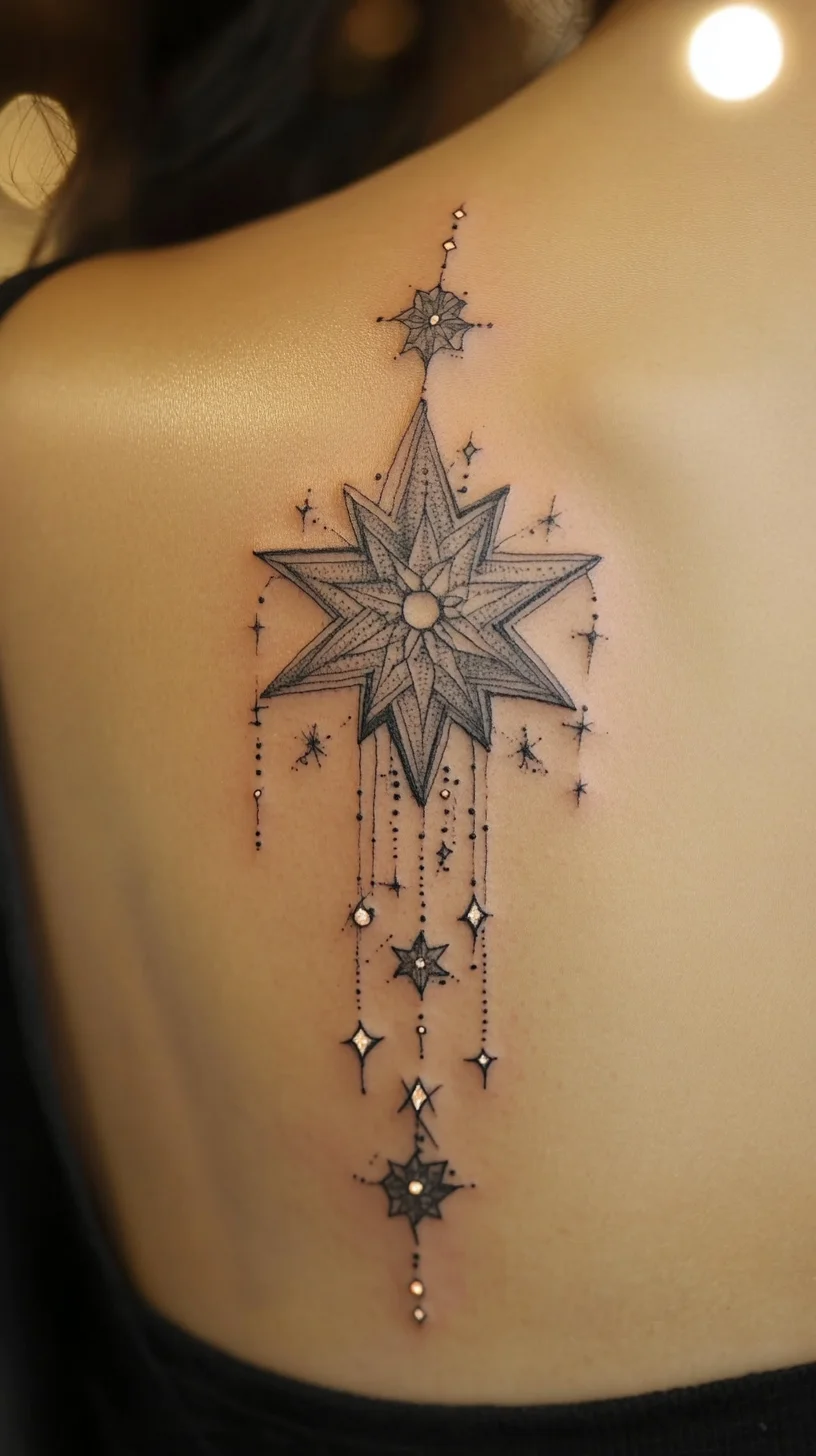 Dazzling Starry Tattoo: Illuminate Your Back with Celestial Elegance