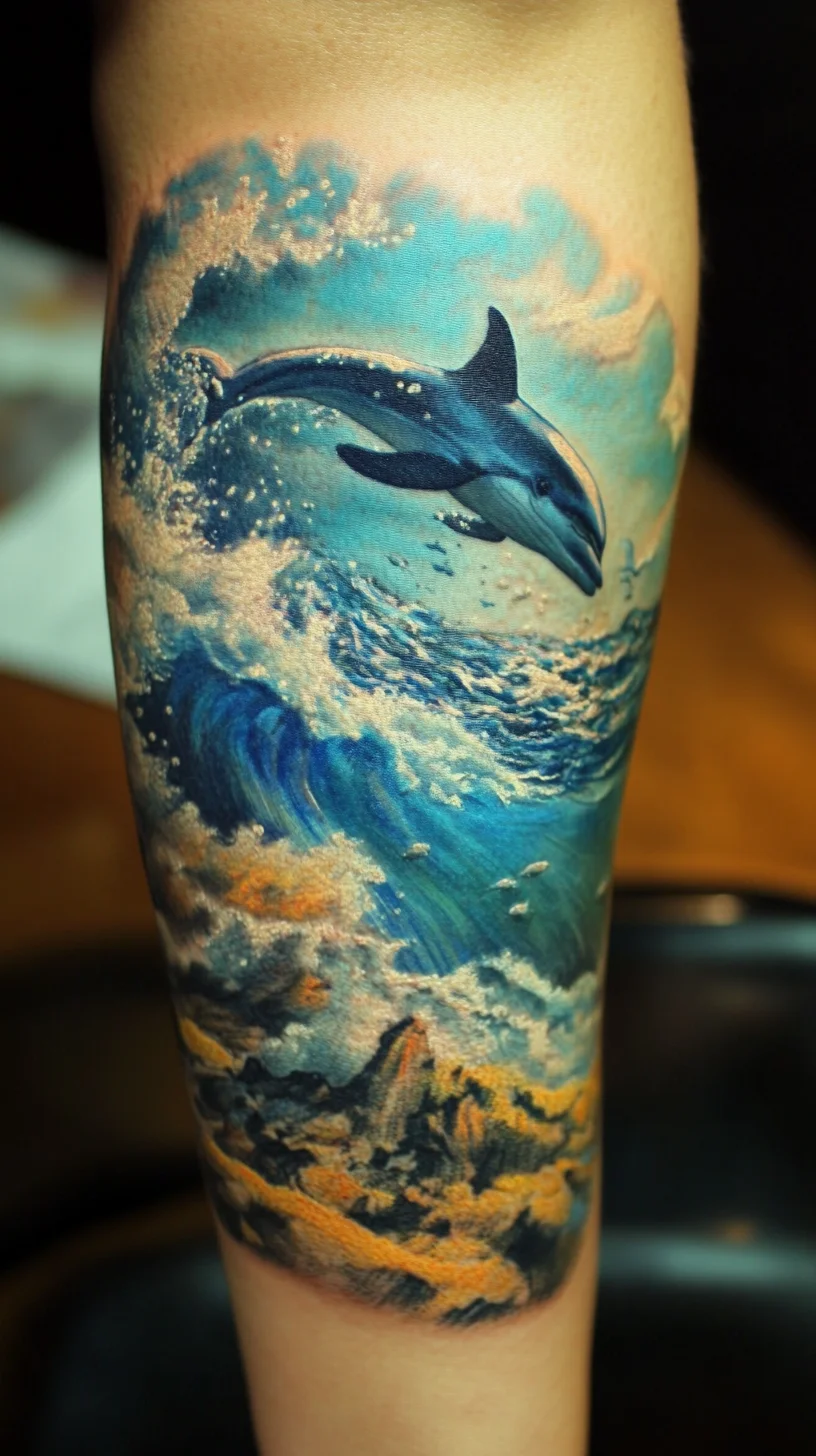 Dive into Art: Stunning Dolphin Tattoo Capturing Oceanic Majesty