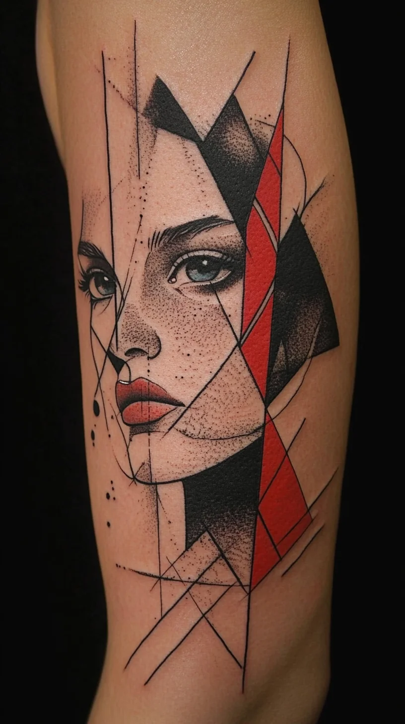 Edgy Geometric Portrait Tattoo: A Modern Twist on Classic Beauty