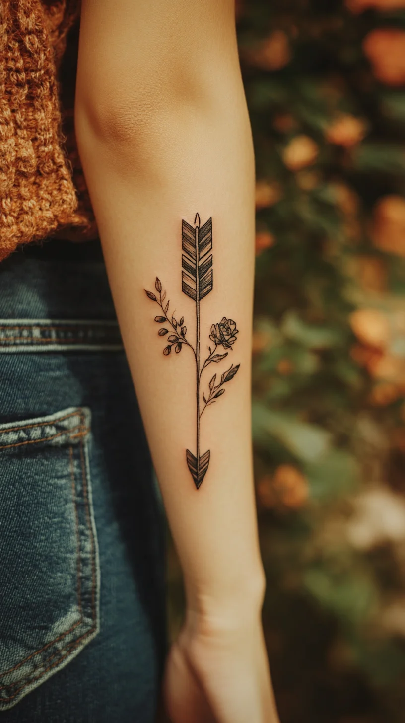 Elegant Arrow and Floral Tattoo: A Symbol of Strength and Growth