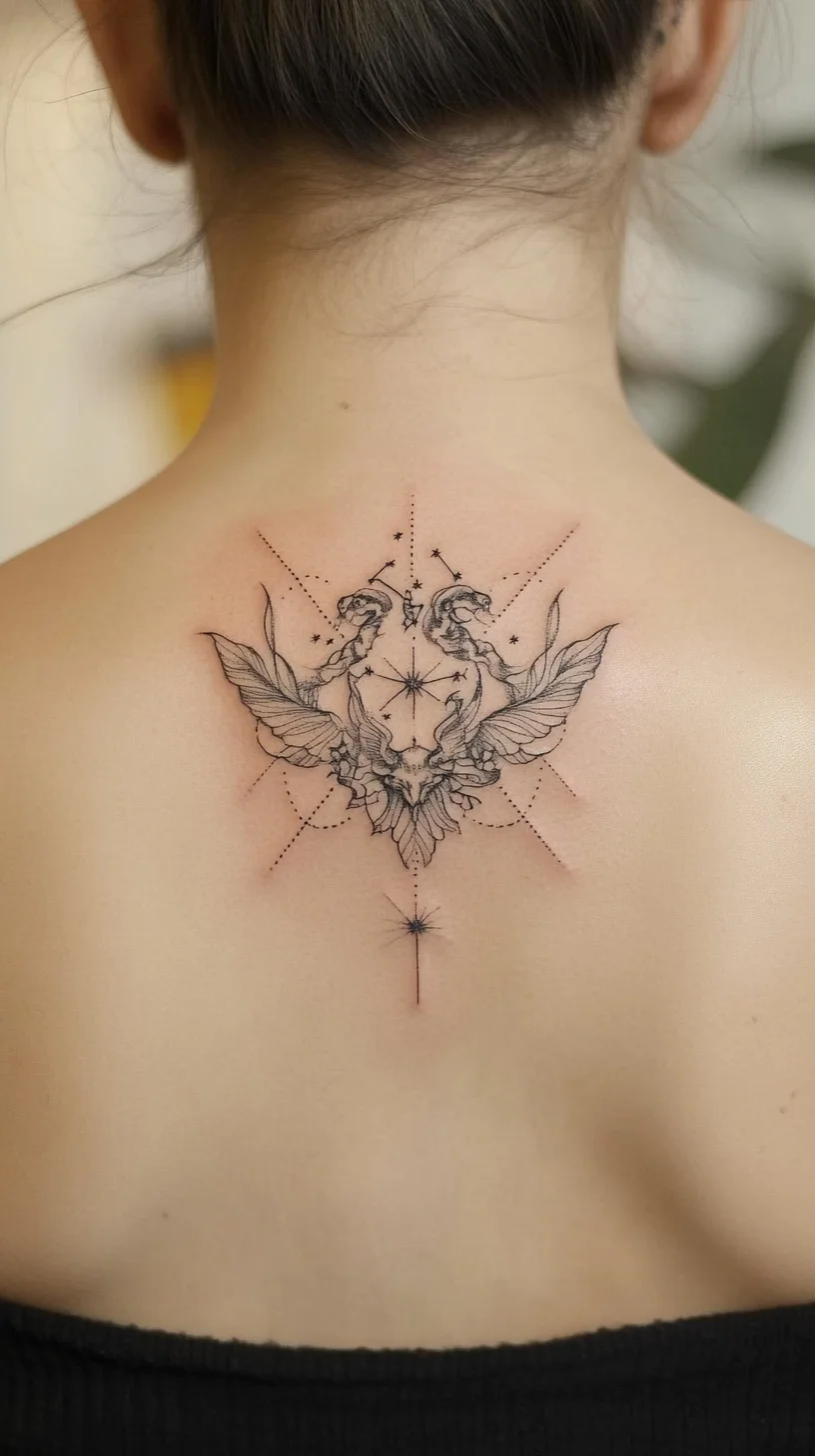 Elegant Back Tattoo with Winged Figures: A Symbol of Strength and Freedom