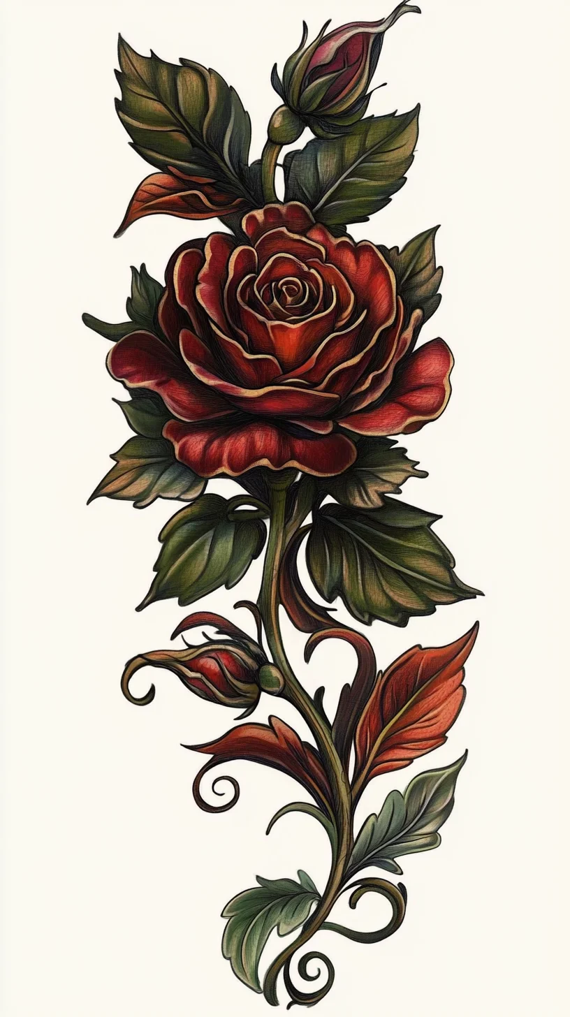 Elegant Classic Red Rose Tattoo: A Timeless Tribute to Love and Beauty