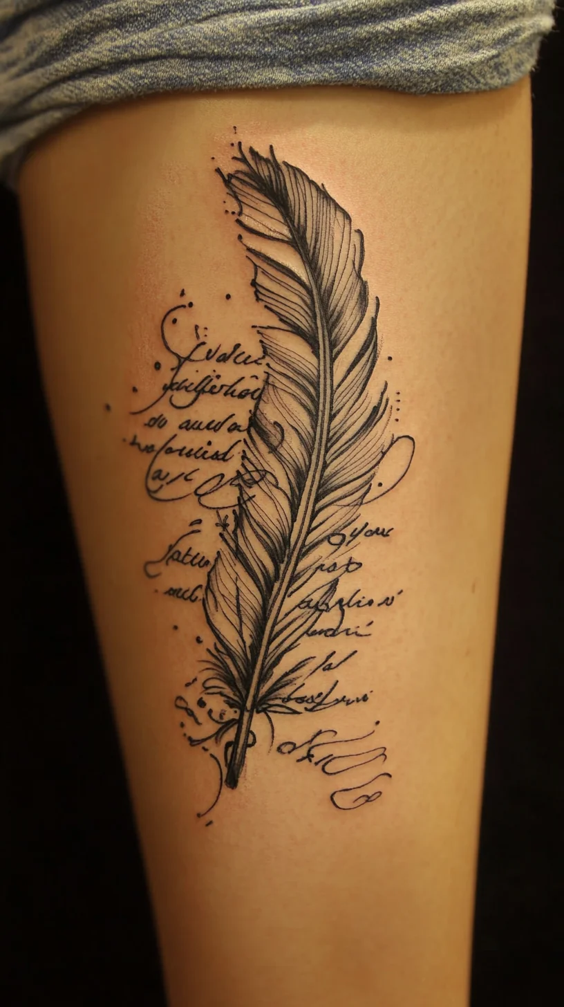 Elegant Feather Tattoo: A Touch of Nature with Whimsical Script