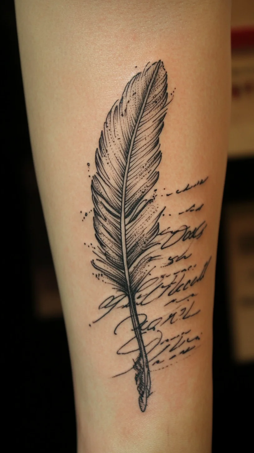 Elegant Feather Tattoo with Script: A Timeless Expression of Freedom