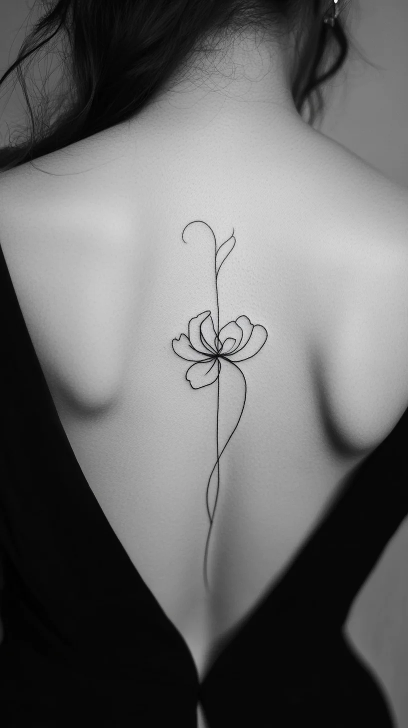 Elegant Floral Line Art Tattoo: A Touch of Chic Minimalism