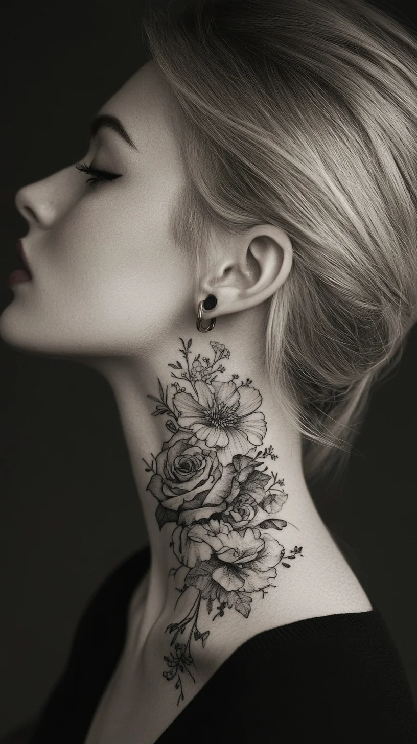 Elegant Floral Neck Tattoo: A Timeless Statement of Beauty