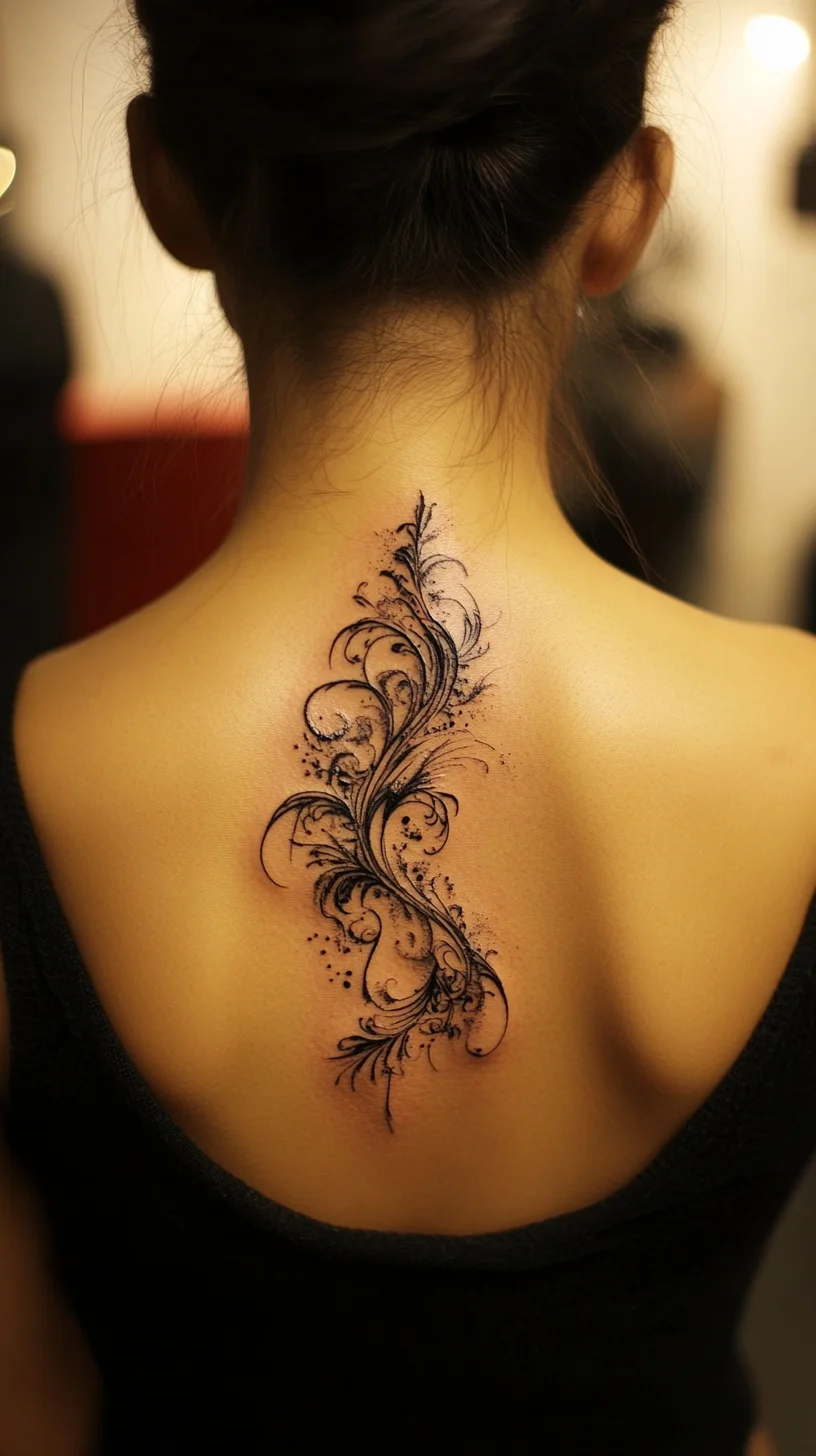 Elegant Floral Swirl Tattoo: A Uniquely Feminine Back Piece