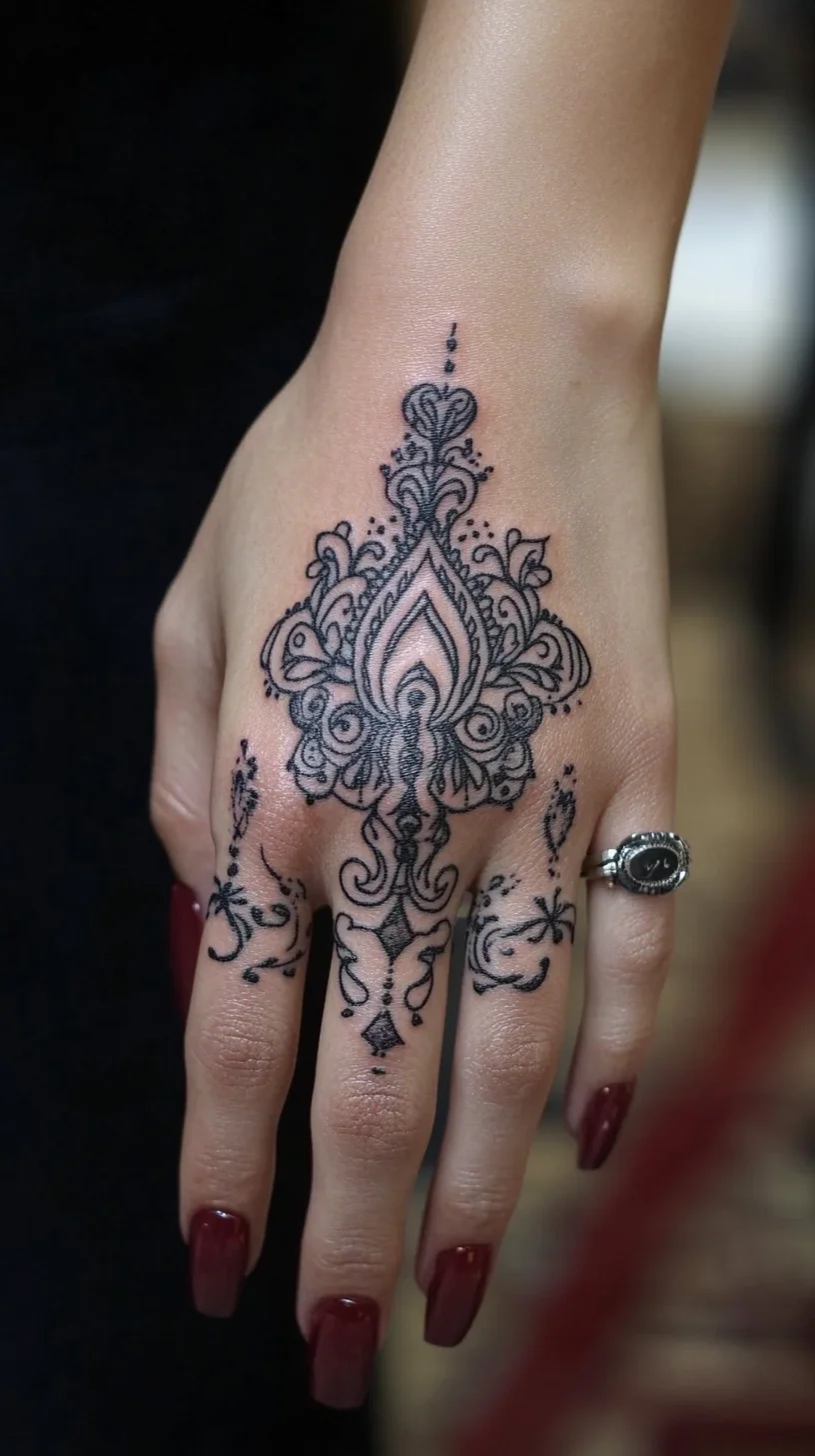 Elegant Henna-Inspired Hand Tattoo for Timeless Charm