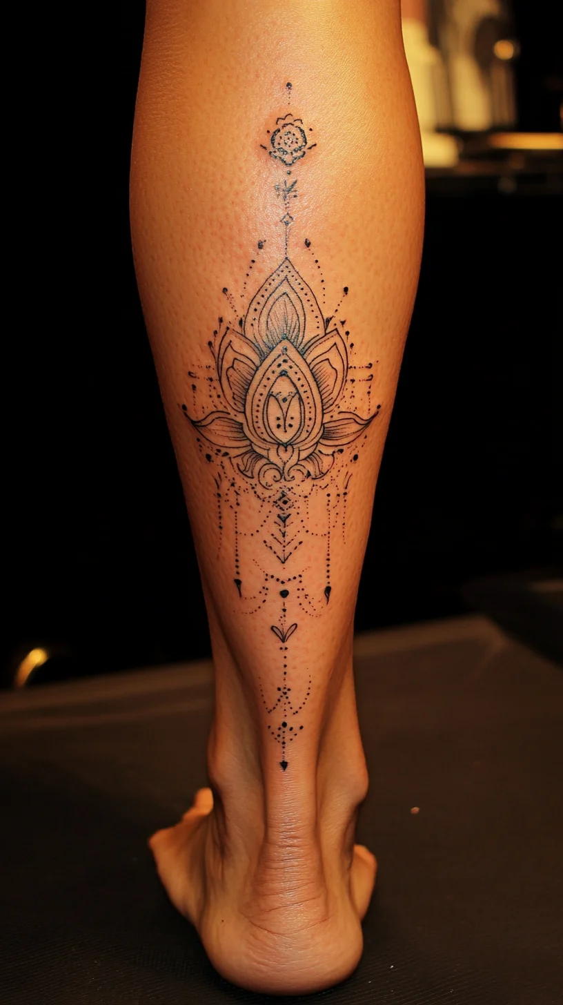 Elegant Lotus Design: Embrace Serenity with This Stunning Leg Tattoo