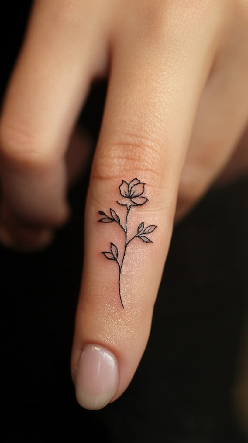 Elegant Minimalism: The Charming Black Line Floral Tattoo Design