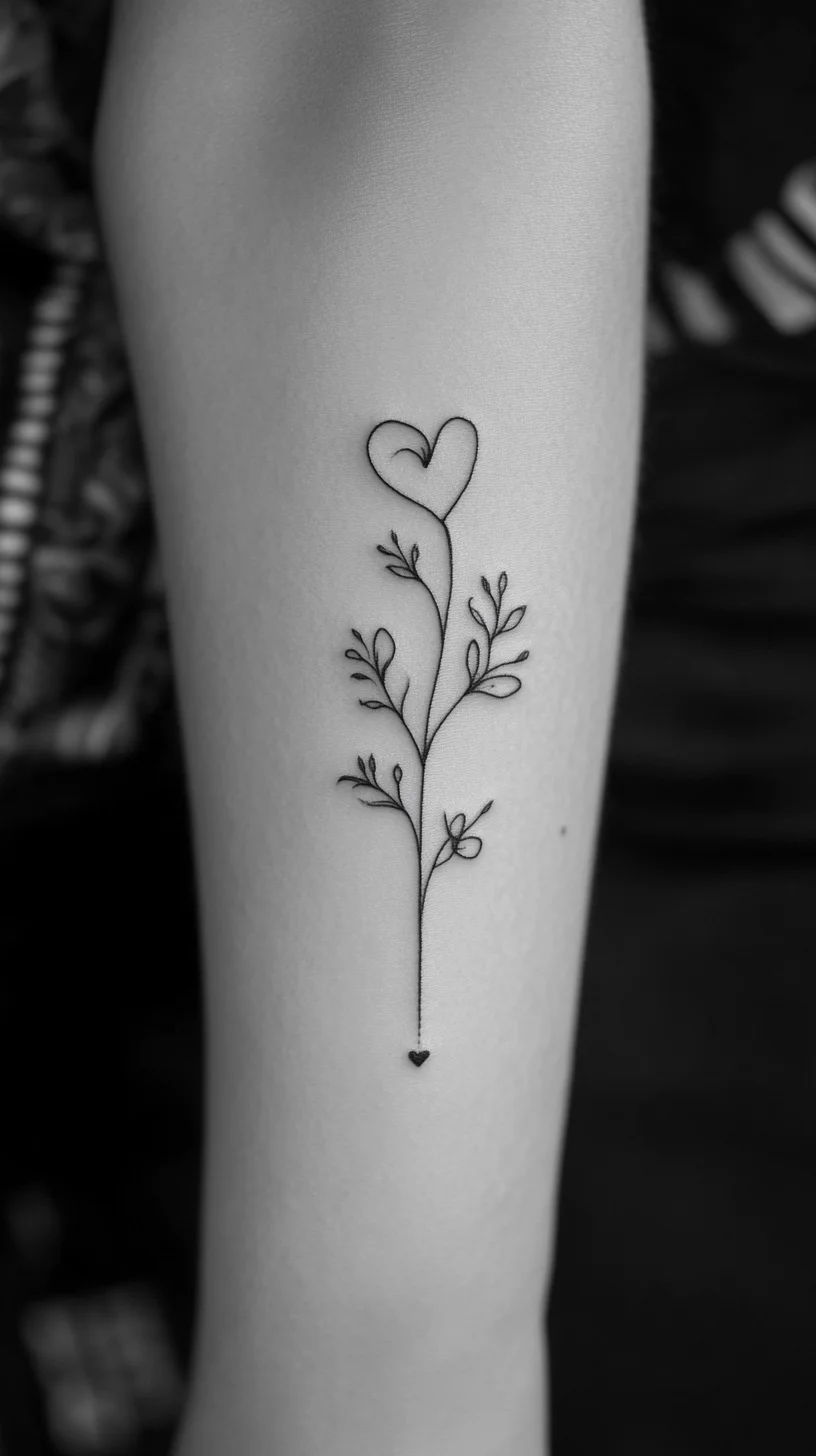 Elegant Minimalist Heart and Branch Tattoo: A Timeless Expression of Love