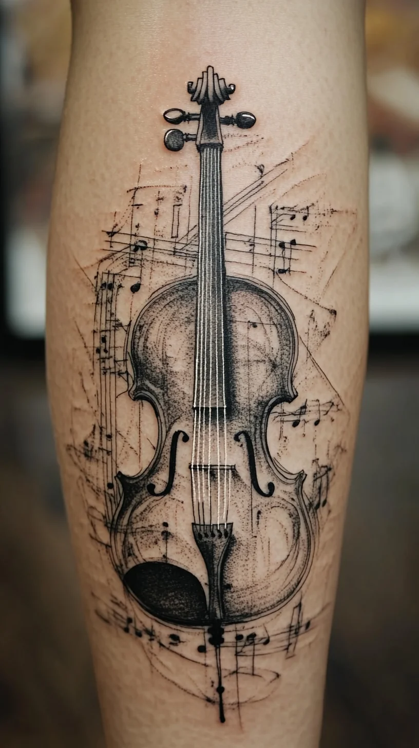 Elegant Musical Ink: A Striking Violin Tattoo for the Art Lover