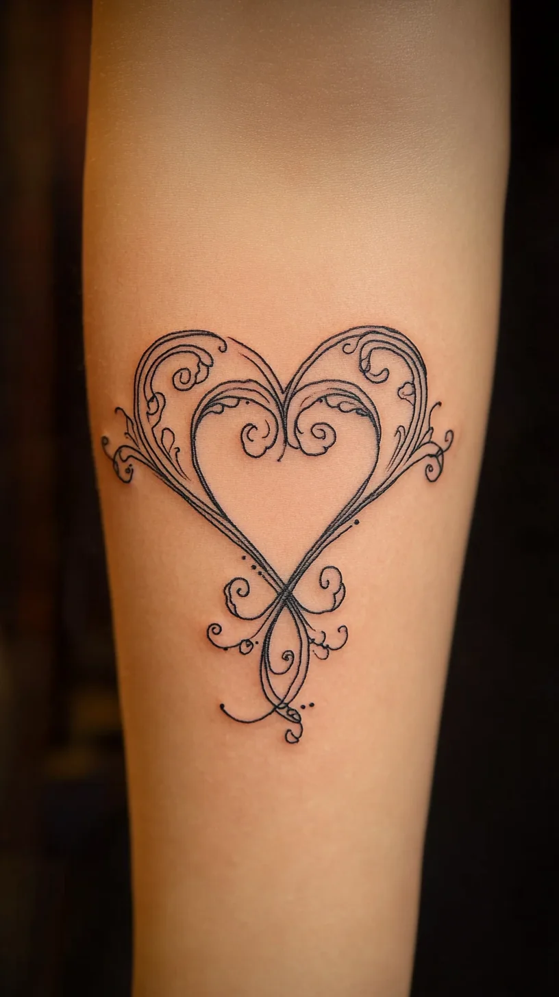 Elegant Swirls: A Heart Tattoo with Timeless Charm