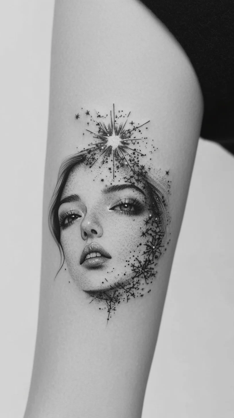 Elevate Your Ink: Dreamy Portrait Tattoo with Celestial Elements