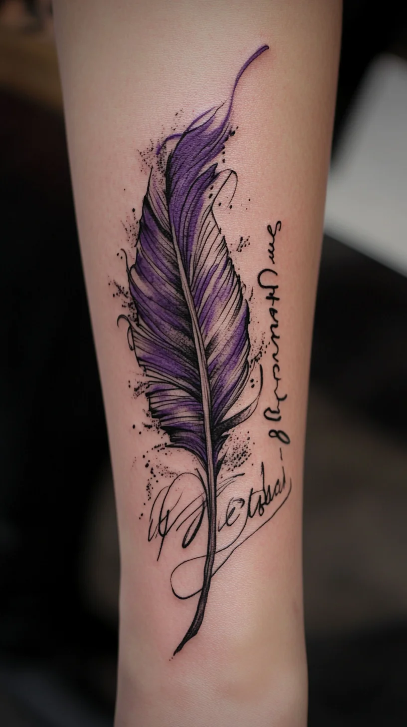 Elevate Your Ink: Stunning Purple Feather Tattoo for a Touch of Elegance