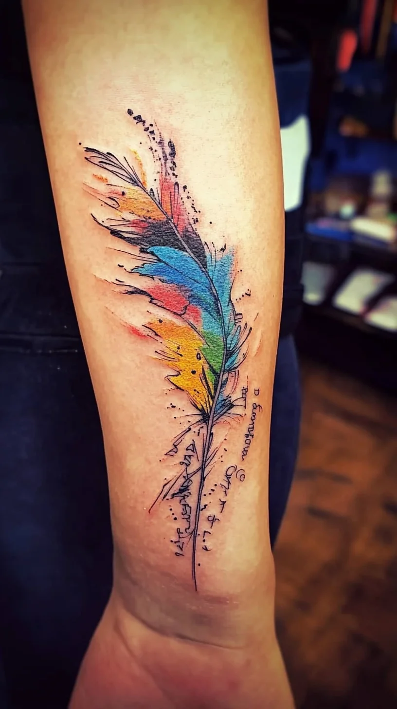 Embrace Artistic Vibrance with a Colorful Feather Tattoo Design