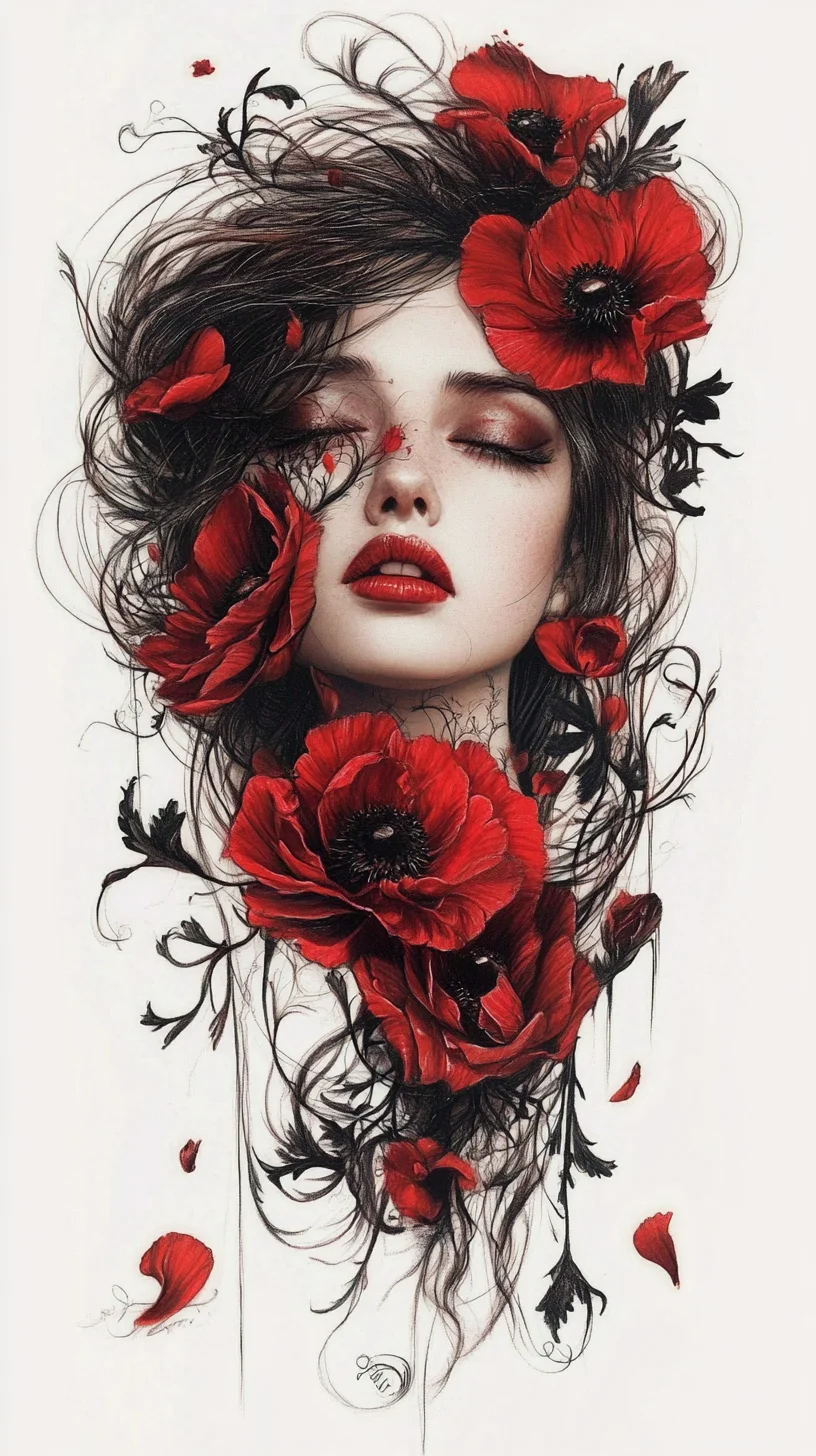 Embrace Bold Beauty: A Floral Fantasy with Striking Red Accents