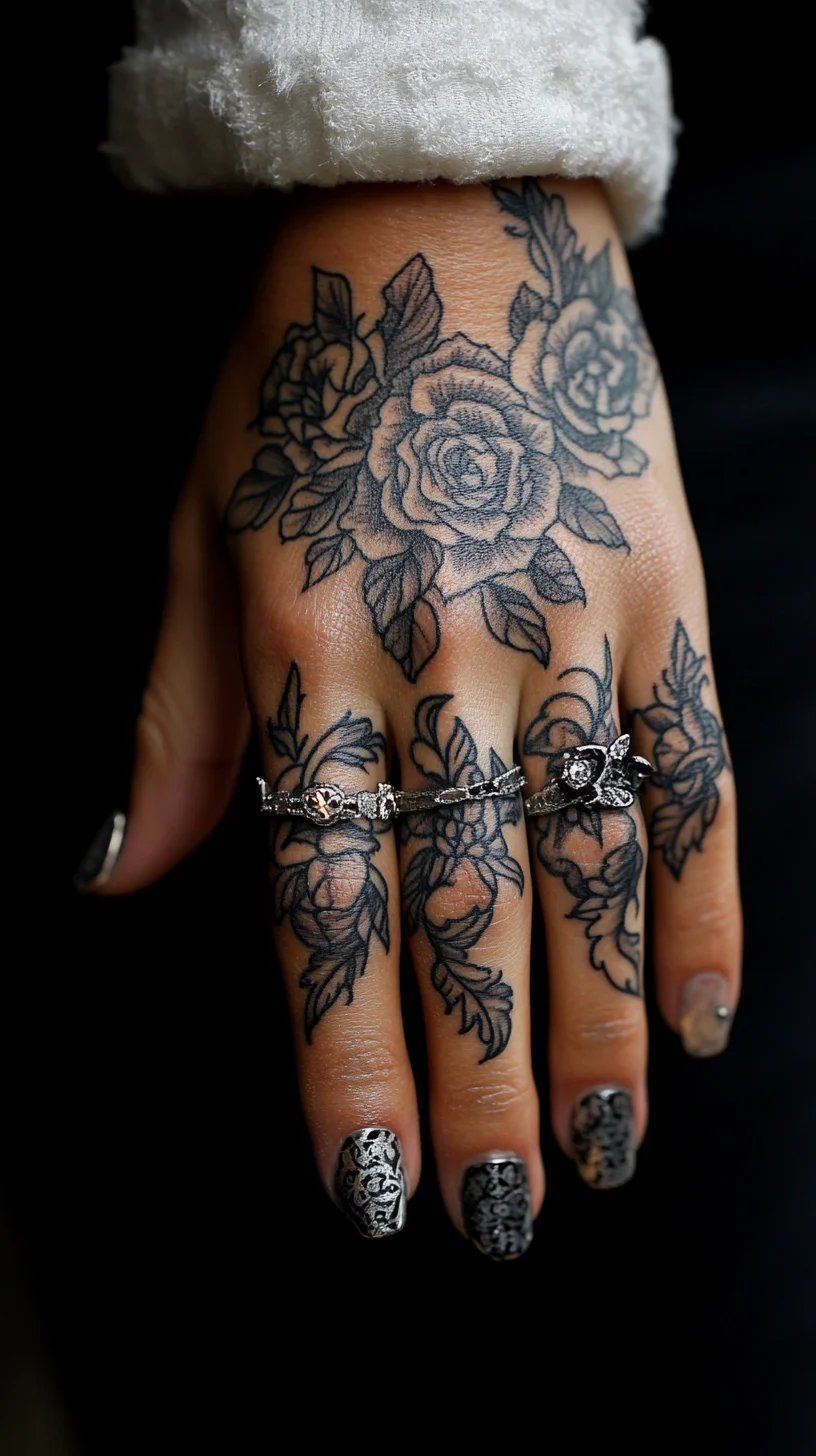 Embrace Bold Elegance: Stunning Floral Hand Tattoos with Chic Nail Art