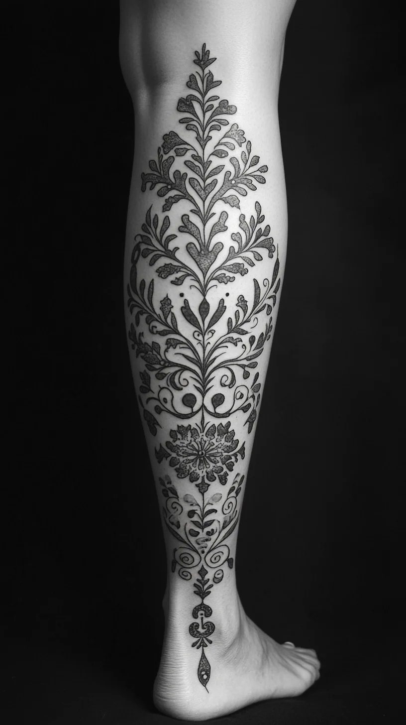 Embrace Botanical Elegance with This Stunning Leg Tattoo Design