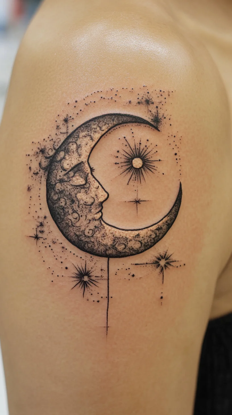 Embrace Celestial Beauty with This Dreamy Moon and Sun Tattoo Design