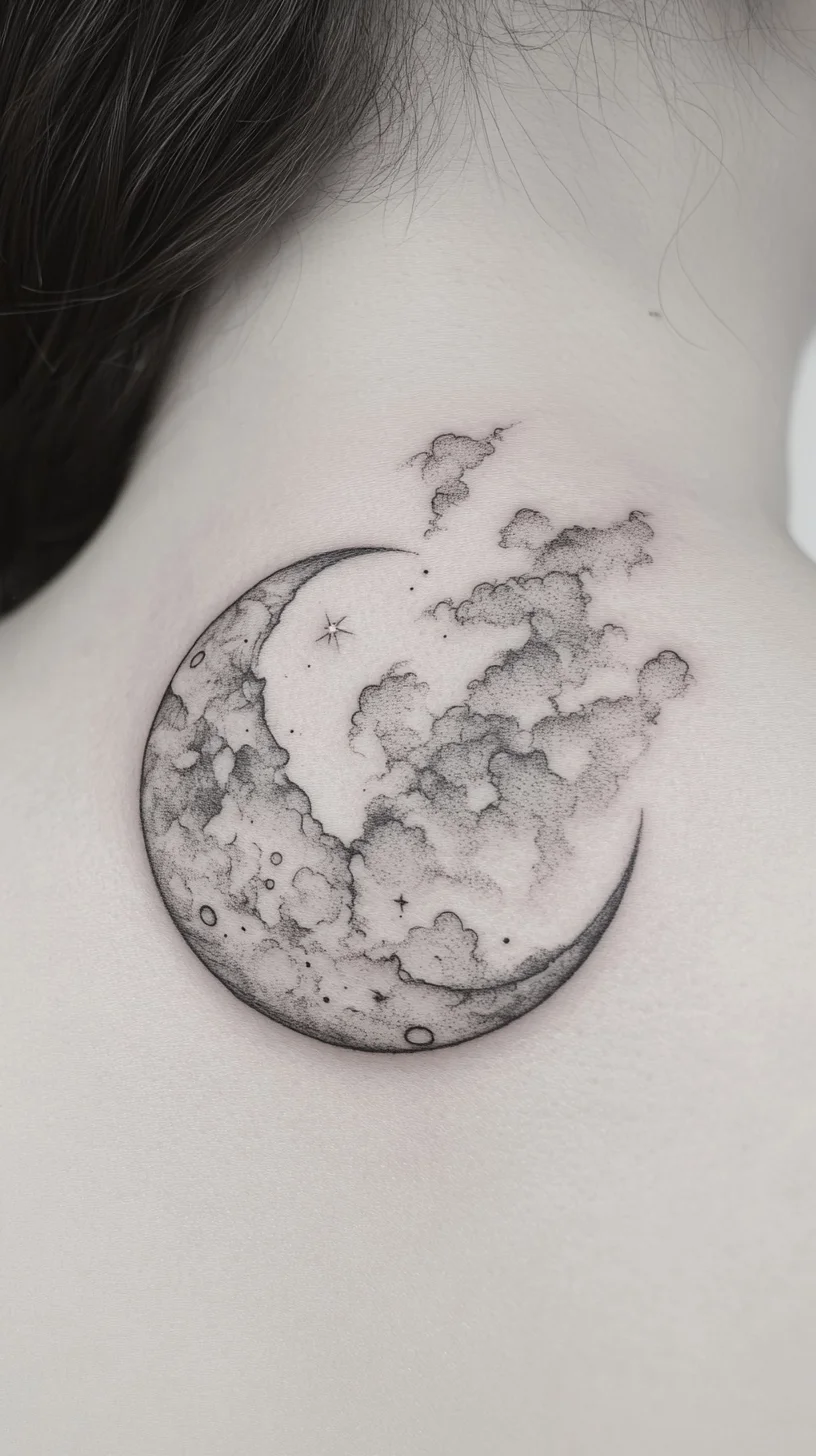 Embrace Celestial Beauty with This Ethereal Moon and Cloud Tattoo Design