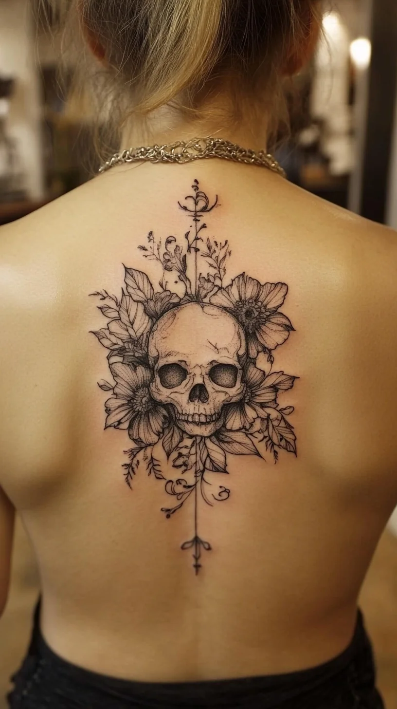 Embrace Edginess: Intricate Floral Skull Tattoo for Bold Personalities