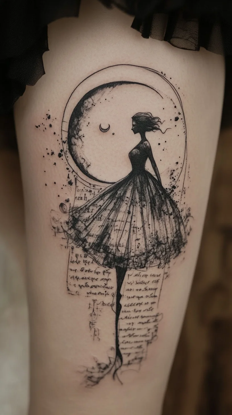 Embrace Elegance: A Dreamy Silhouette Tattoo with Lunar Touch