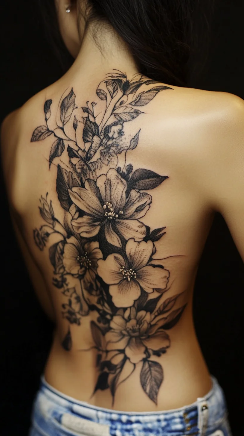 Embrace Elegance: Detailed Floral Back Tattoo for Effortless Chic