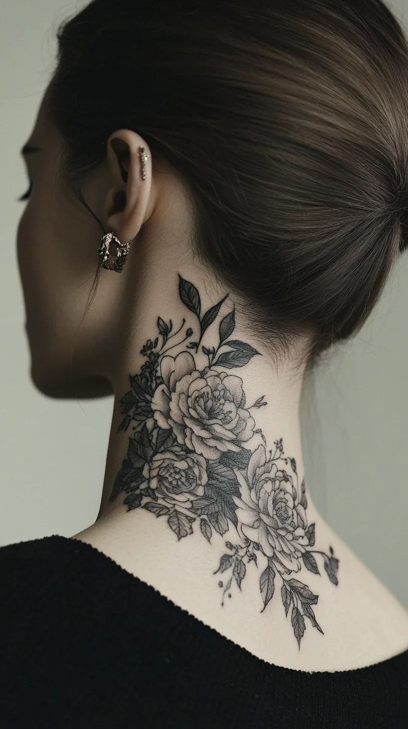 Embrace Elegance: Stunning Floral Neck Tattoo for a Timeless Statement