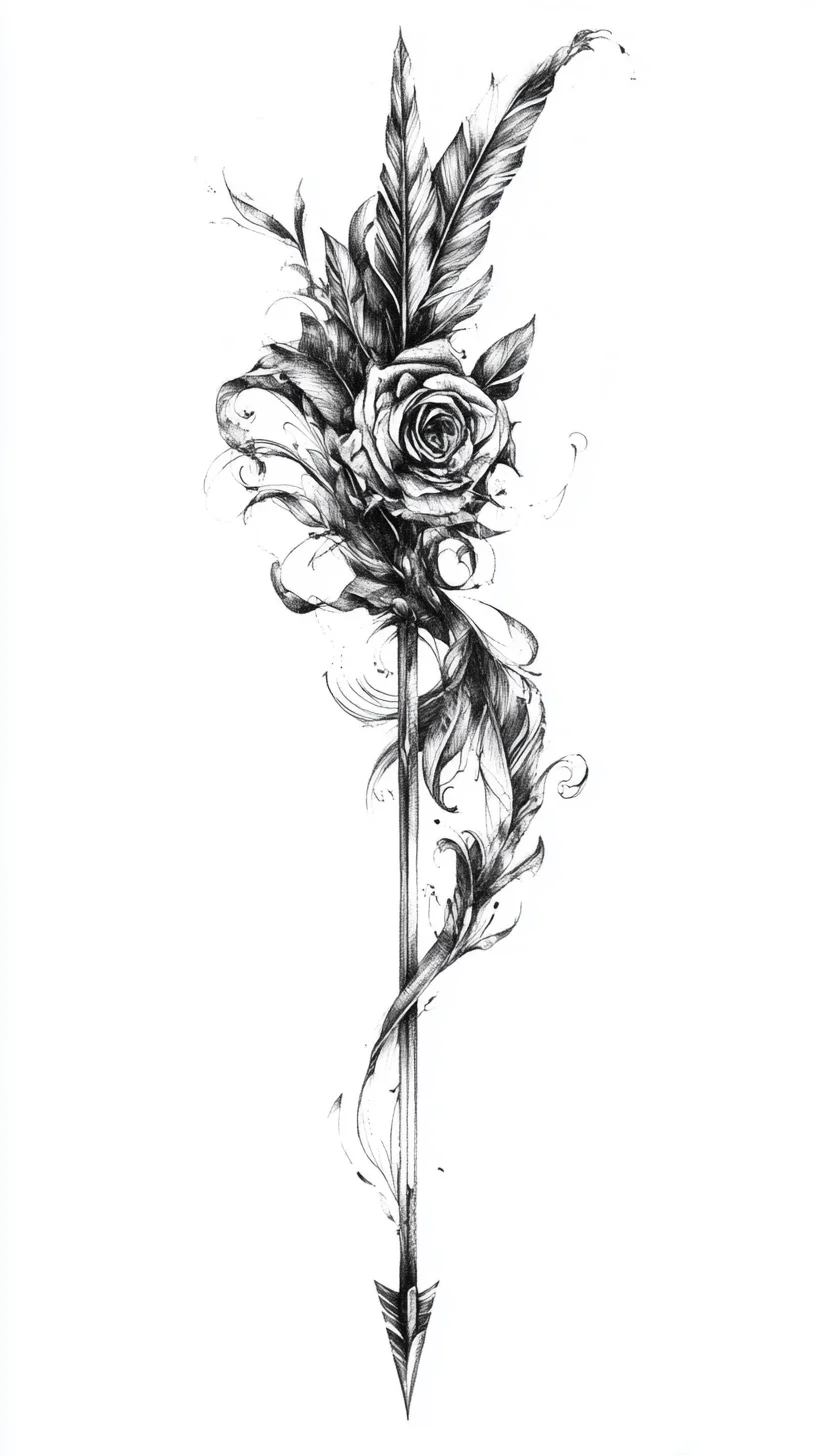 Embrace Elegance: The Artistic Arrow and Rose Tattoo Design