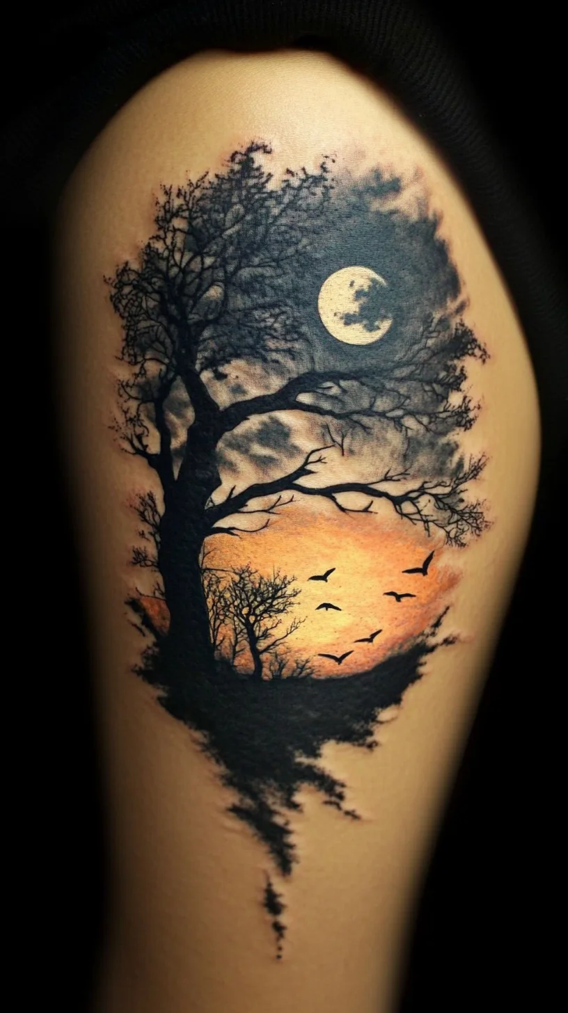 Embrace Mystique: A Whimsical Landscape Tattoo Perfect for Nature Lovers