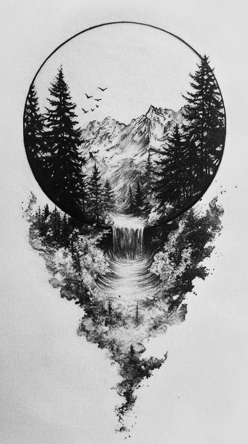 Embrace Nature: A Stunning Black and White Landscape Tattoo Design