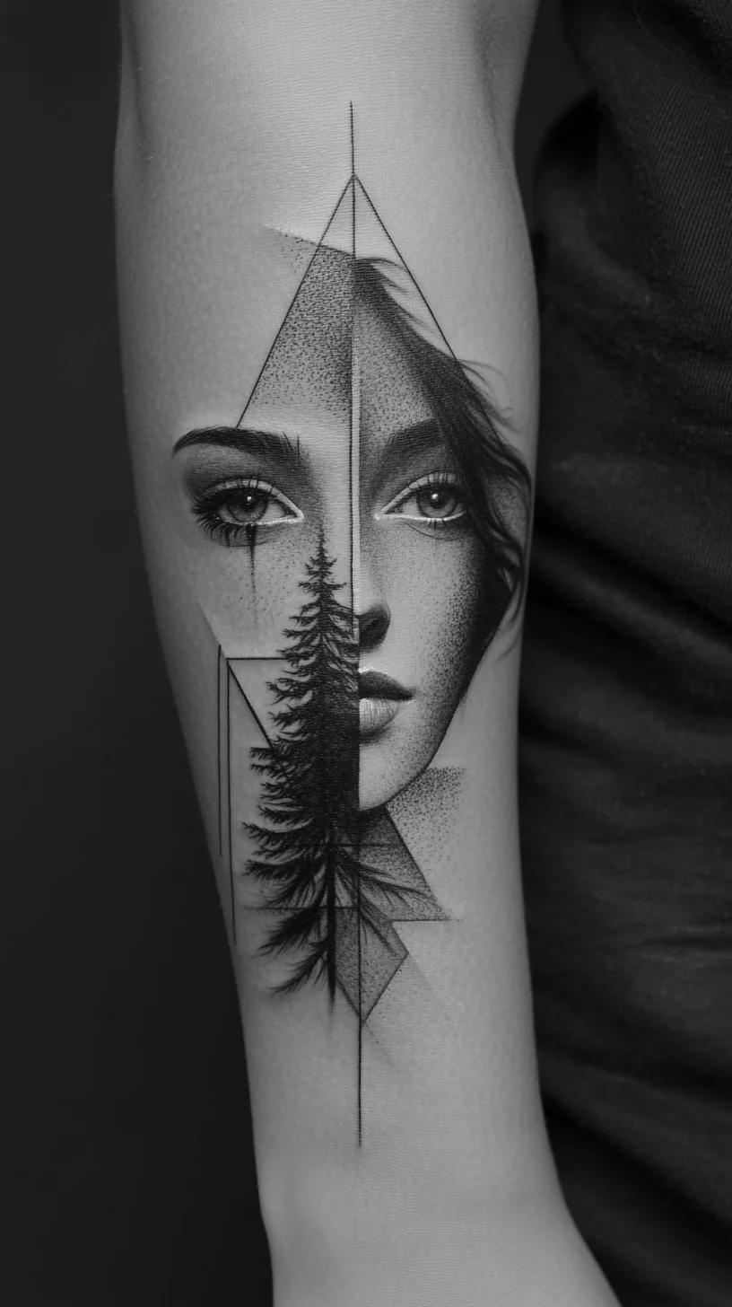 Embrace Nature and Elegance: Stunning Abstract Face and Tree Tattoo Design